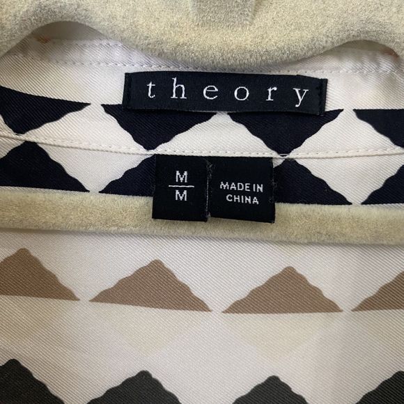 Theory Shirt Womens Medium Linigole Diamond Print Silk Cream Black - Picture 7 of 9